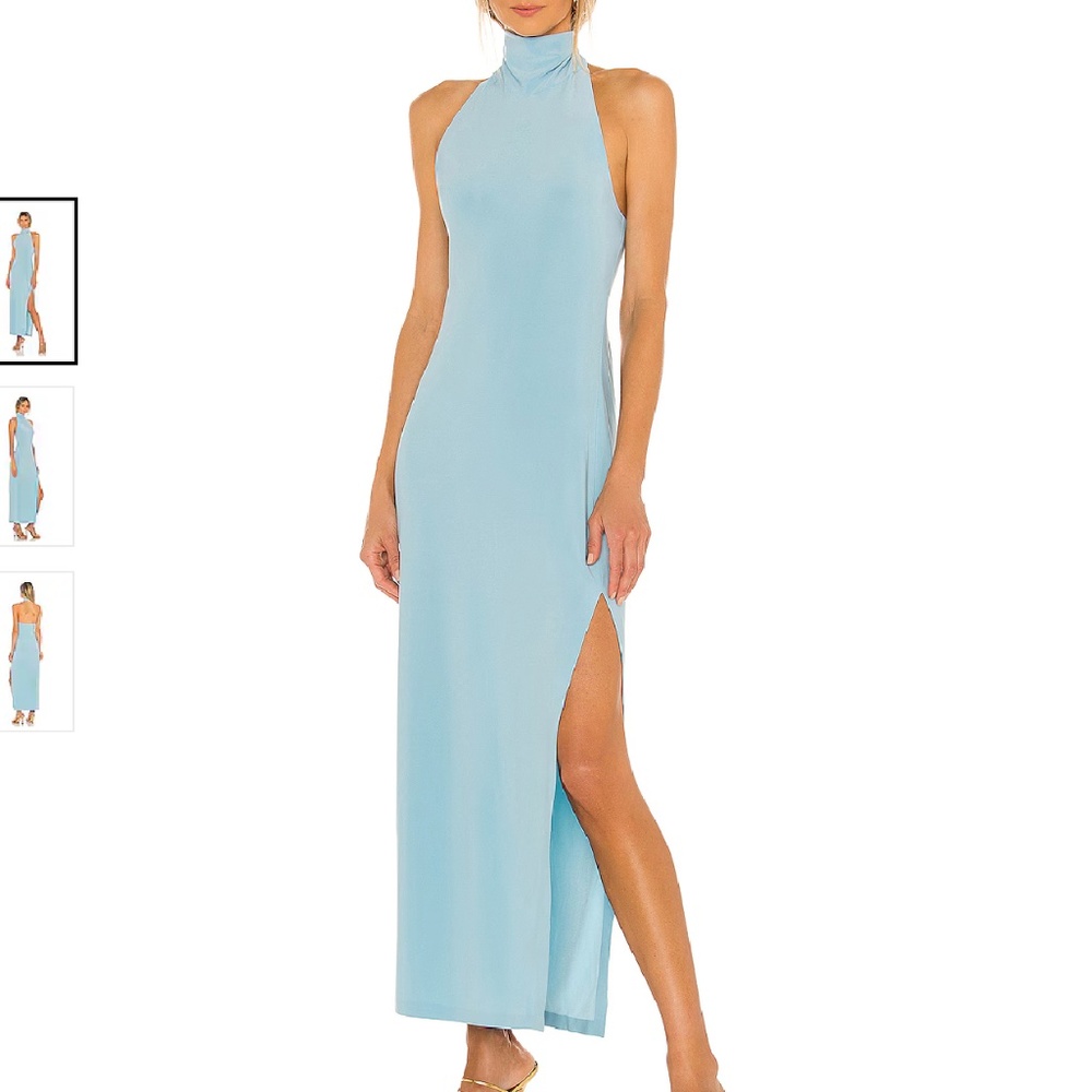 halter turtle side slit gown powder blue